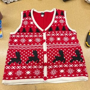 Holiday Editions Red Reindeer Christmas Ugly Sweater Vest Size L